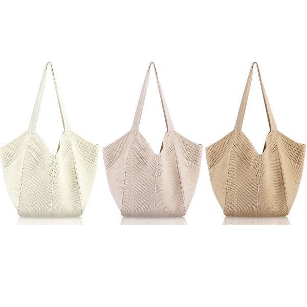 Custom Casual Large-Capacity Polyester Knit Bag New Lace-Up Sweet Style Single Shoulder Bags Vacation Beach Women's Handheld