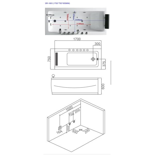 Acrylic Soaking 2 Person Corner Bathtub And Shower Unit Small For Adult 1.7m