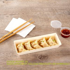 Compostable Food Containers, Rectangle Wooden Bento Boxes - Long Flare, Grease