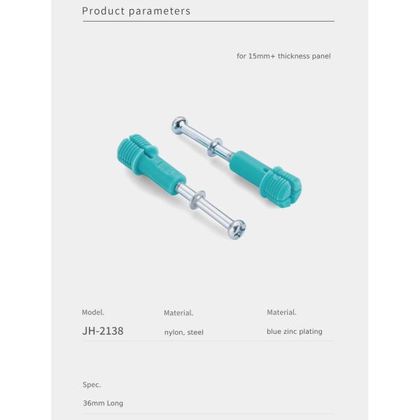Jh-2138 Steel Minifix Spreading Bolts 36mm Furniture Panel Connector For Rta Furniture