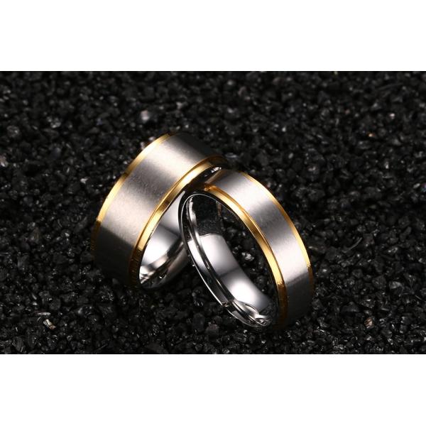 Silver Gold Step Edges Men'S Stainless Steel Wedding Bands 8mm 6mm With Diamond Shape