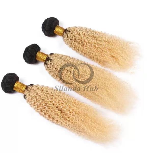 #T1B/613 Bleached Blonde Kinky Curly Remy Human Hair Bundles Sew In Weave Bundles Brazilian Bundle Deals