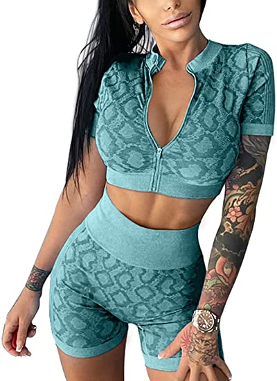 Fitness Zip Up Yoga Jacket And Leggings Set Seamless Yoga Wear Yoga Short Set