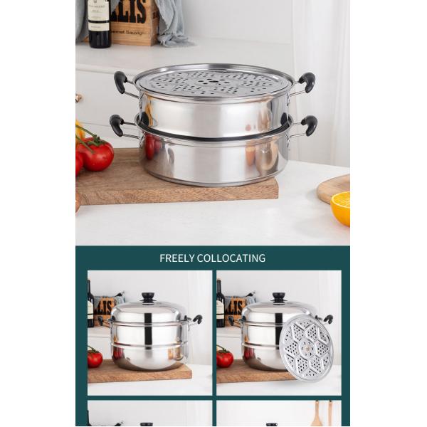 Best Selling Customized Logo 3 Layer induction 10-inch Stainless Steel Steamer Pot with Anti-Heat Handle