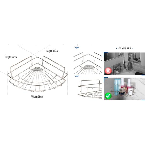 30cm Hanging Corner Shower Shelf Bath Gel Pad Mounted Corner Caddy ISO 9001