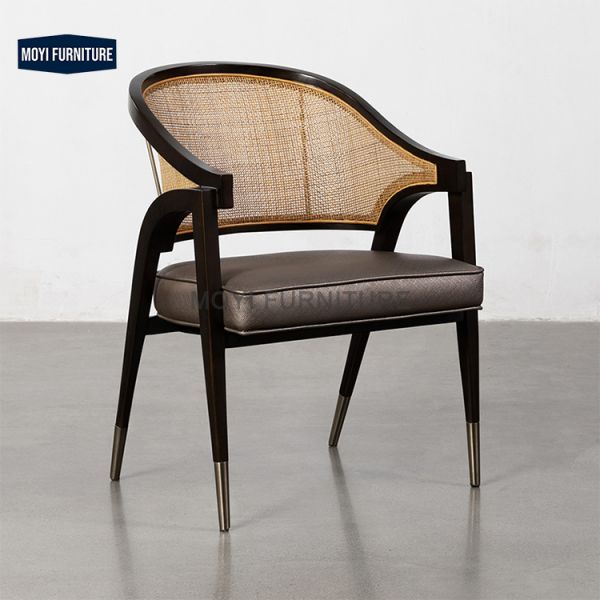 Solid Wood Modern Style Arm Chair Cane Dining Chairs Functional Dining Seating for Restaurant Cafe Dining Room