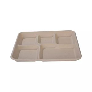 Biodegradable 5 Compartment Disposable Food Tray Sugarcane Bagasse Biodegradable