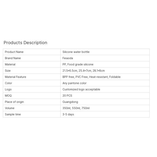 Food Grade PP Silicone Water Bottle Foldable 350ml 550ml 750ml