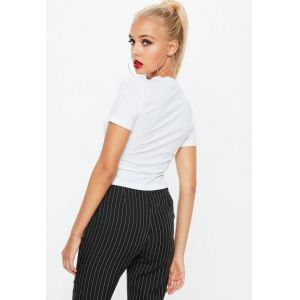 White Rose Embroidered Crop T Shirt Clothing Women