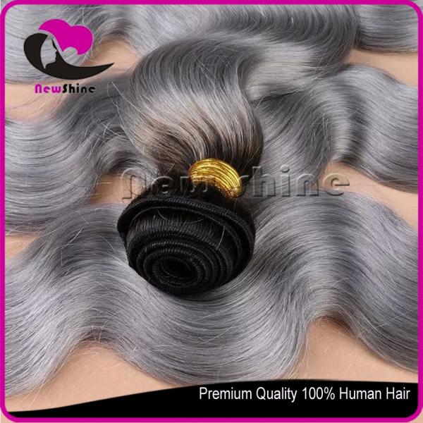Free Shipping Ombre Grey Two Tone 10A Grades 100% Brazilian Human Hair With 4*4inch Lace Closure 1B/Grey Match