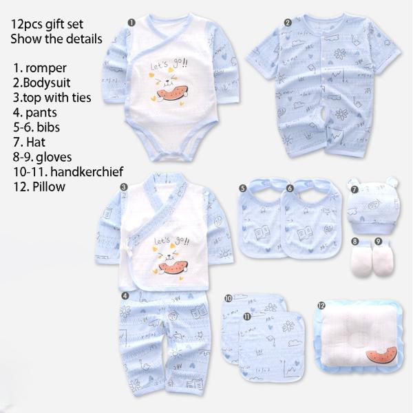 2023 new design custom Cotton 12pcs baby gift set Newborn sleepwear Gift box 100% Cotton baby clothes set for 0-6Months