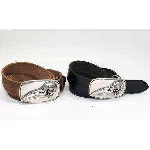 Woodpecker Pattern Buckle Mens Thick Casual Leather Belt 140cm Length