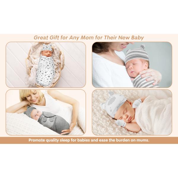 5-Pack Cotton Preemie Swaddle Set with Hat & Mittens 24x18.5 inches