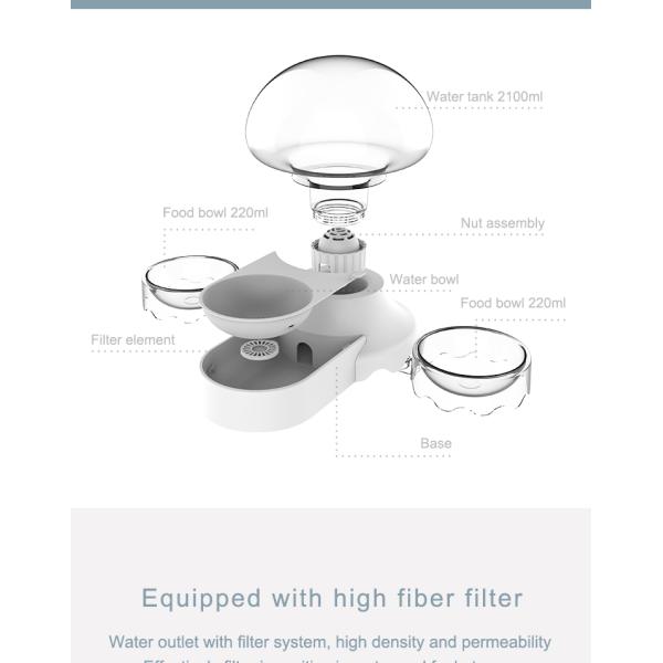 2 In 1 Clear Water Pet Feeders 2100ml Portable Auto Cat Water Bowl