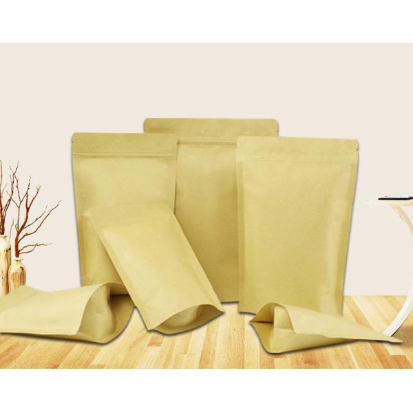 Custom Logo Kraft Paper Bag Pouch Brown Stand Up Zipper Bag With Aluminium Foil