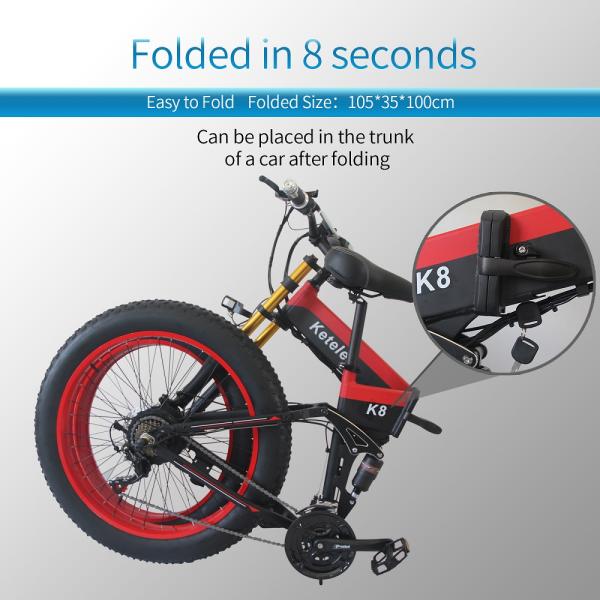 EU Quality 26x4.0 inch Fat Tire Folding E-Bike 1000W Motor 13AH Lithium Battery 21-Speed Electric Bike Dual Crown Downhill Fork