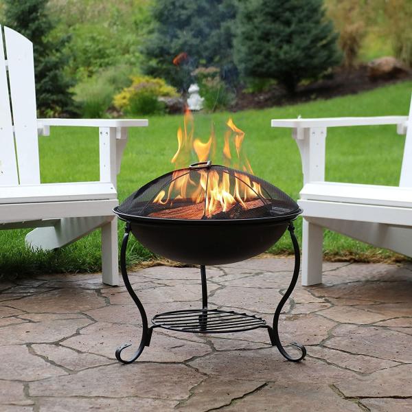 Steel Brazier Bowl - Black Outdoor Wood Burning Fire Pit Wood Stove Patio Fireplace