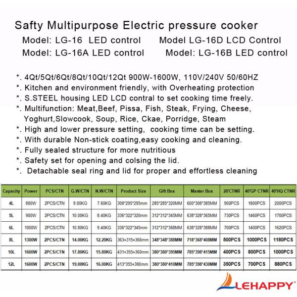 Space Saving Electric Steam Pressure Cooker Ergonomic Design Time Delay Function