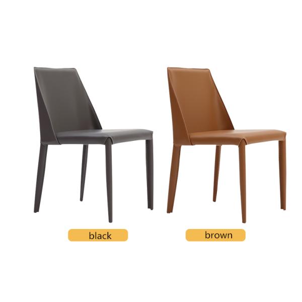 Black Minimalist Dining Chair Saddle Brown Leather Dining Chairs 50cm Seat Height