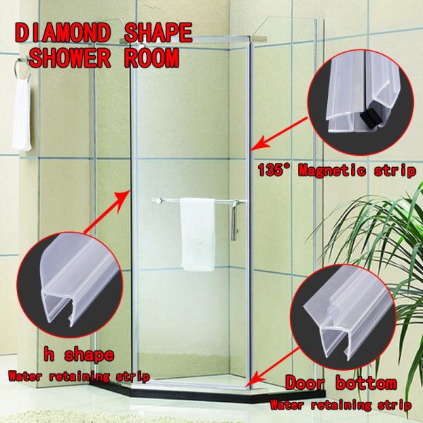 Frameless Sliding Shower Door Vertical Seal Strip PVC Water Retaining Fittings