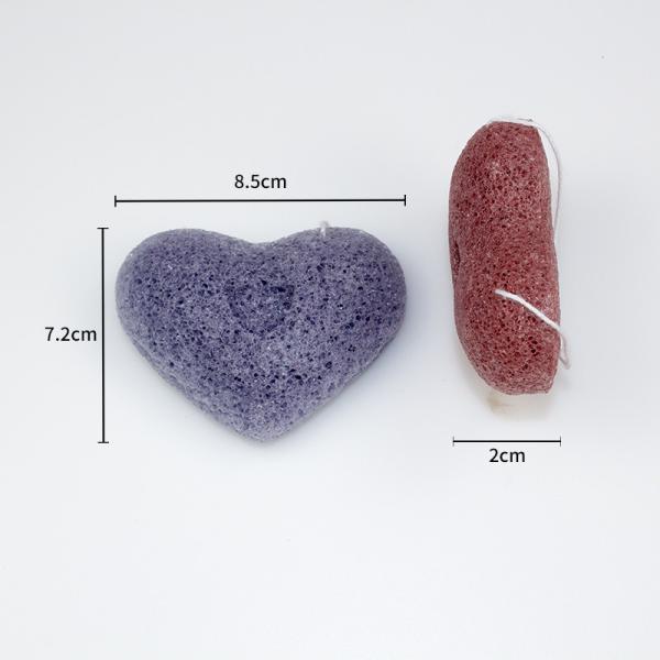 Facial Body Cleaning Charcoal Heart Konjac Sponge 8.5cm*7.2cm*2cm