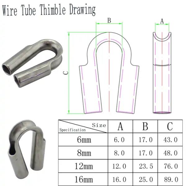 Galvanized 6/8/1/12/15mm Stainless Steel 304 Tubs Thimble for Wire Rope Light Duty Tube Thimble Honghao