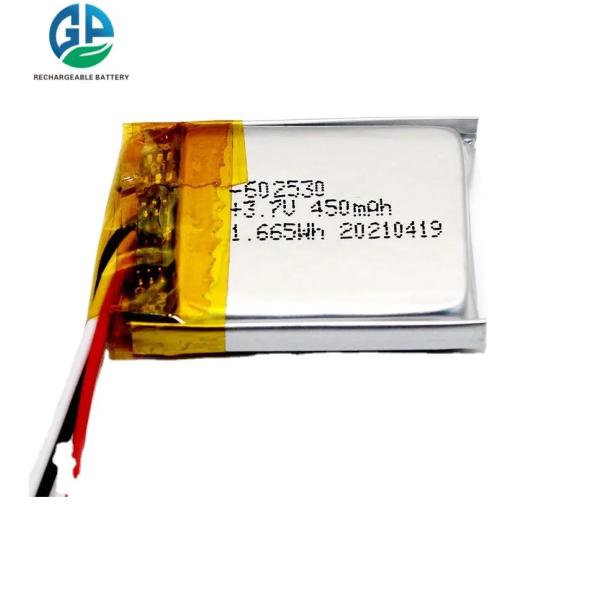 KC rechargeable li polymer battery 3.7V 450mAh 1.665Wh 602530