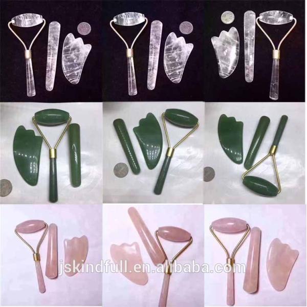 wholesale natural rose quartz facial roller set