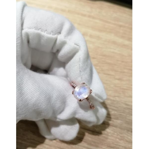 14K White Gold Oval Cut Moonstone Engagement Women Anniversary Ring With CZ Rings