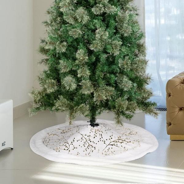 hristmas Tree Skirt with Golden Berries, 32Inches Faux Fur Plush Tree Skirt for Holiday Home Decor Xmas