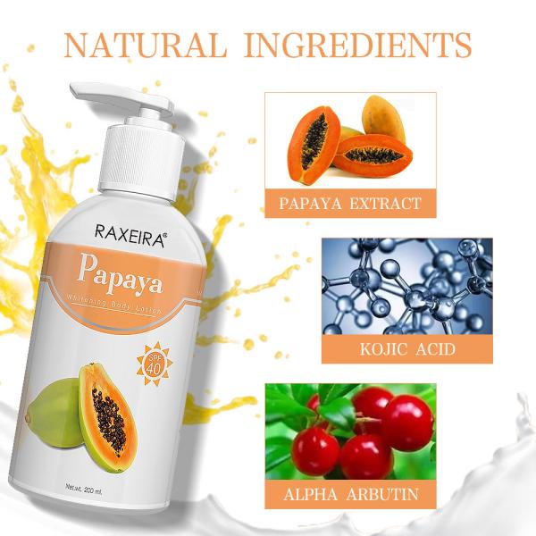 Private Label Kojic Acid Natural formula Organic Papaya Skin Whitening Moisturizing body Lotion 120ml