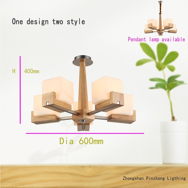 8 arms Oak wood ceiling lamp wood chandelier lighting with glass shade chrome finishing