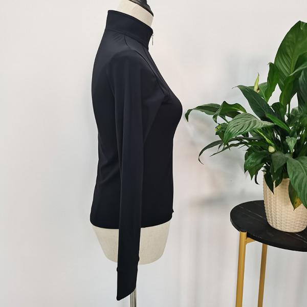 Sweat Wicking Horse Riding Tops Long Riding Base Layer Black Female Zipper Shirts