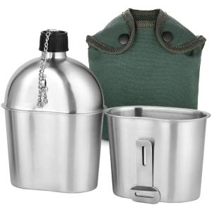 2pcs Military Canteen Kit 1000ml 600ml Aluminum Canteen Cup Set