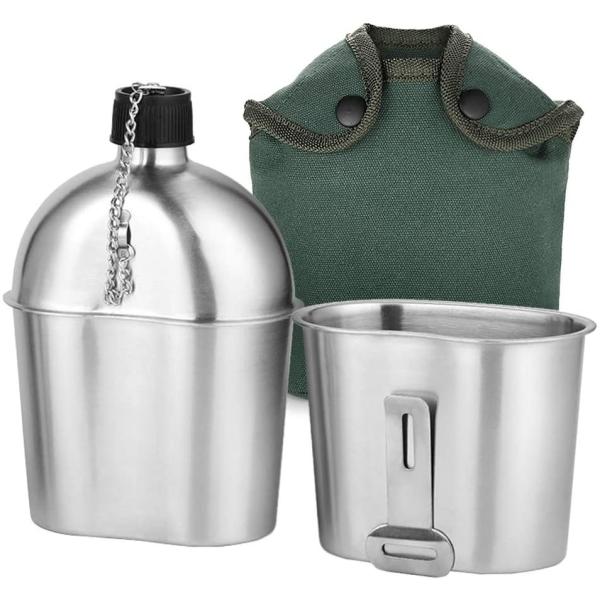 Buy 2pcs Military Canteen Kit 1000ml 600ml Aluminum Canteen Cup Set at wholesale prices