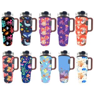 Custom Sublimation Printing 40oz Handle Tumbler Cup Sleeve Neoprene 40oz