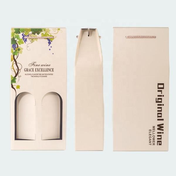 Recyclable UV Printing Wine Paper Box With PP Handle
