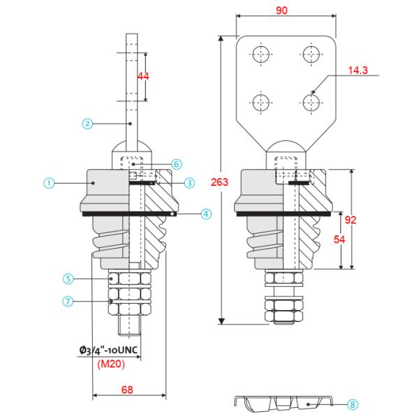 Threaded ANSI 1.2kV 630A Porcelain Bushing In Transformer