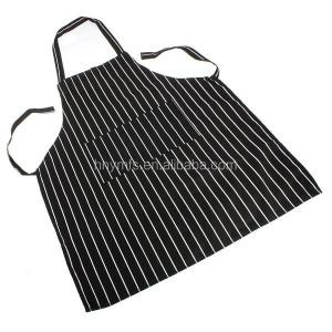 Quality Print Logo Cotton Polyester women men Stripe bib Apron With Pockets, Durable bib Apron  for Meat Food Processing for sale