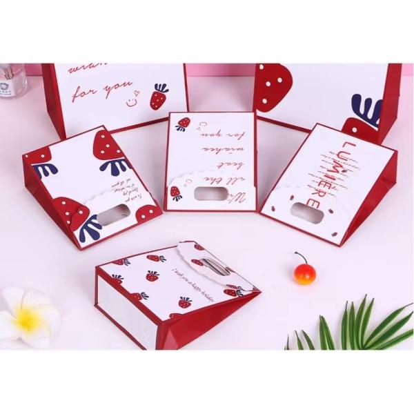 130gsm Strawberry Print Present Paper Bags Ivory Board Box 40cm*12cm*30cm