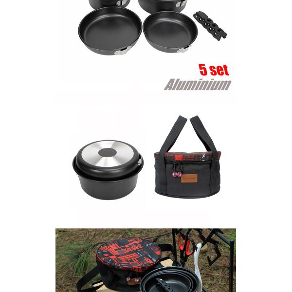Black Outdoor Cookware Set Unbreakable For Camping With Handle