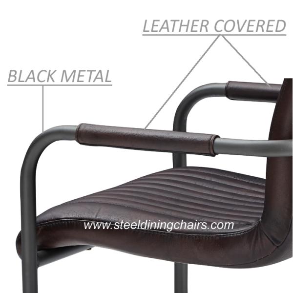Brown Faux Leather 45CM 82CM Bronze Metal Upholstered Dining Chair