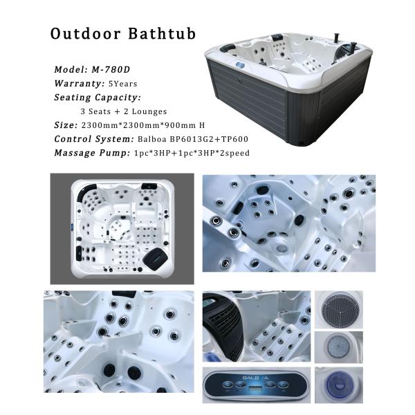 Garden 5 Seats Luxury Massage Spa Bathtub Outdoor Whirlpool Hot Tub Acrylic Freestanding Spa Tub For Villa