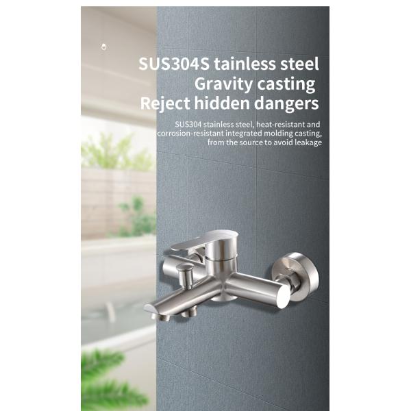Silver Luster Stainless Steel Hot Cold Bathroom Faucet Contemporary