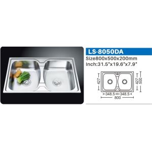 Large Electroplated 201 Stainless Steel Kitchen Sink Double 2 Compartment