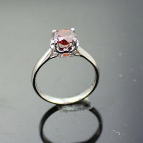 White Gold Plated Silver Round 5.5mm Garnet Cubic Zirconia Engagement Ring(F15)