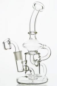 China 5mm Glass Water Pipe Bongs Perc Recycler Rig Dual Arm Showerhead on sale