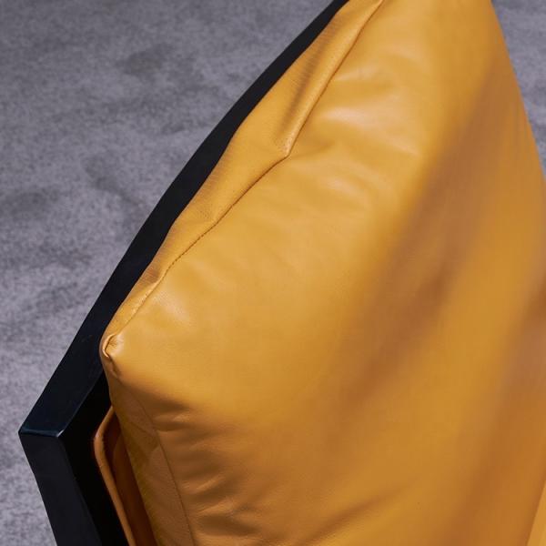 ODM Yellow Leather Leisure Chairs With Wood Arms Wooden Base