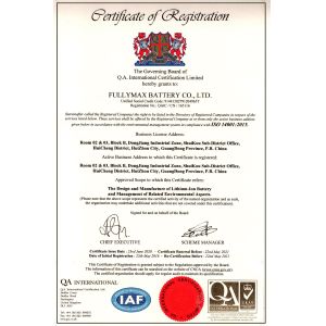 Fullymax Battery Co., Ltd. Certifications