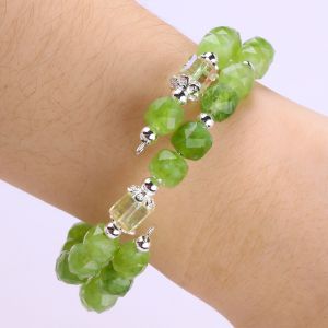 Square Multifacted Bead Peridot Bangle Genuine Crystal Bracelet OEM ODM